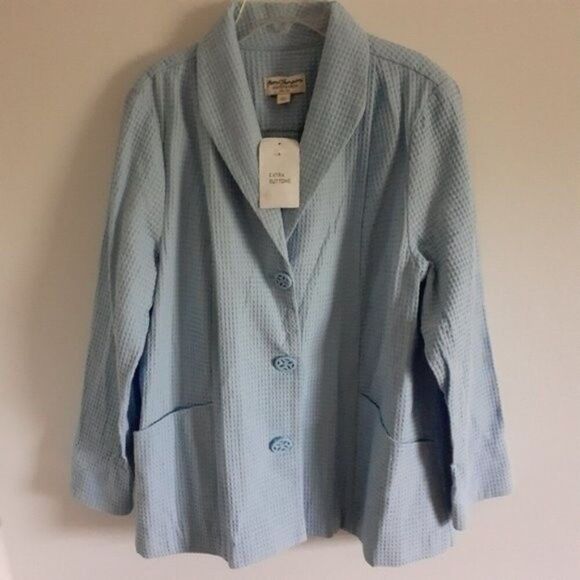 norm thompson new waffle knit blue top golf jacket  p l petite large - Picture 2 of 6